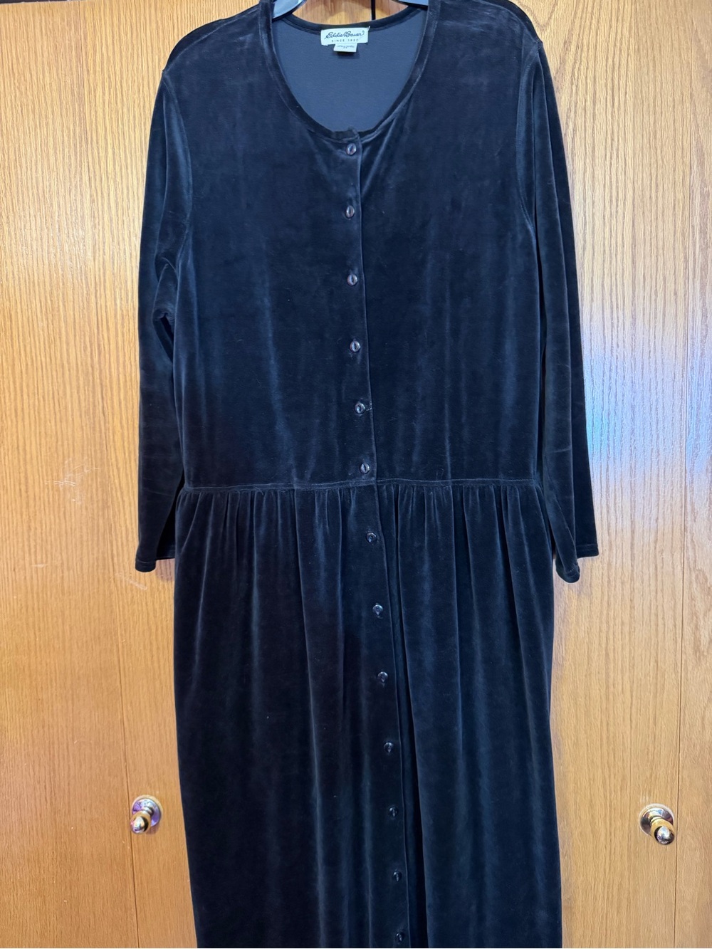 Eddie Bauer Black Velvet Button-Front Long Sleeve Dress